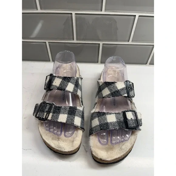 BIRKENSTOCK‎ Arizona Rivet Shearling  Sandals Plaid Fall Winter Size 9 - Picture 2 of 8